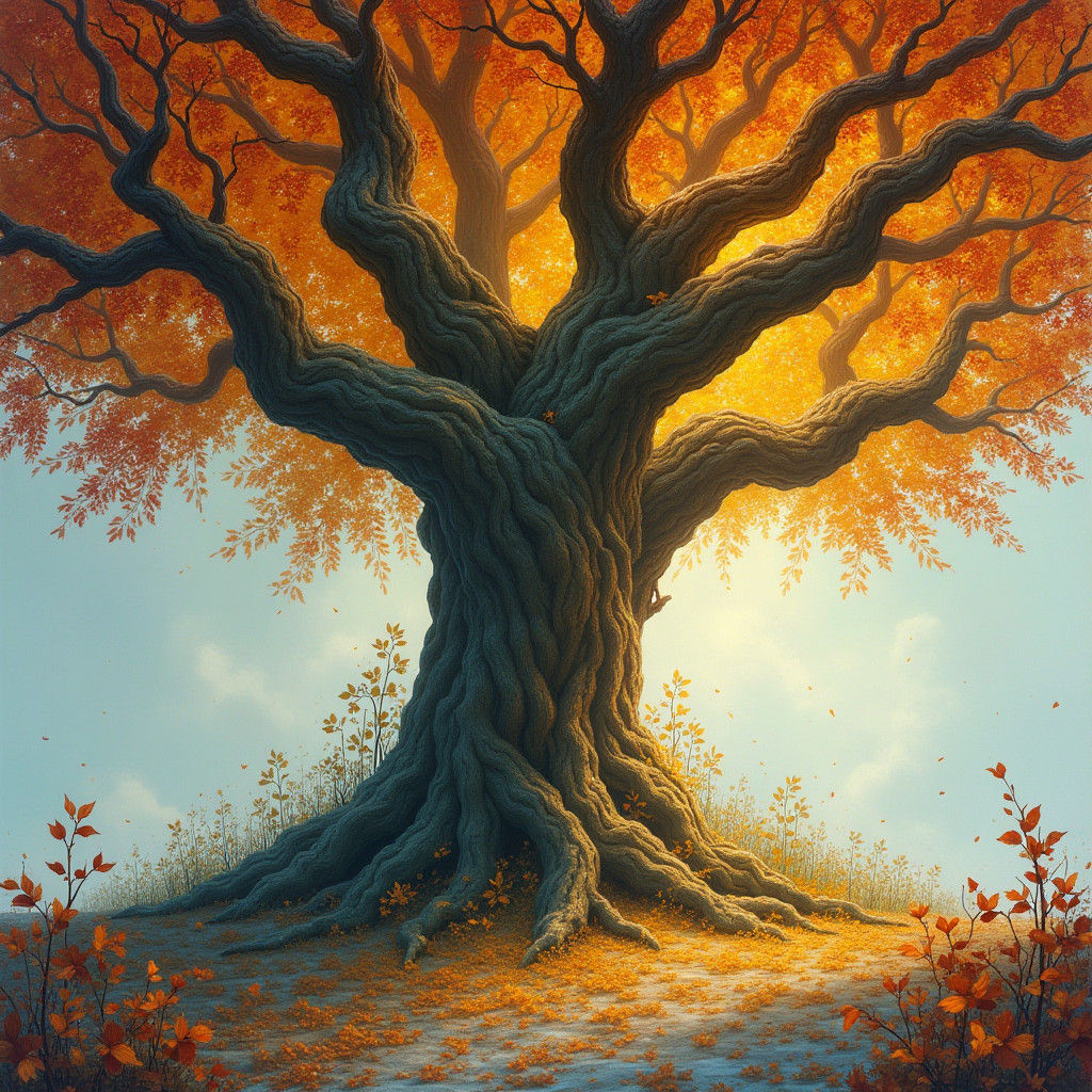 Four Seasons Tree: A Surreal Art Nouveau Vision