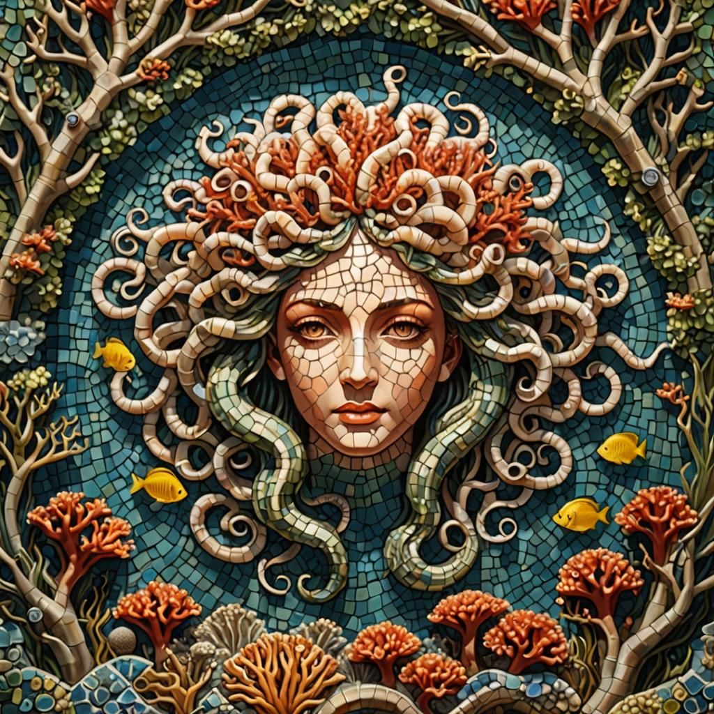 Coral Reef Mosaic Inspired by Medusa's Myth