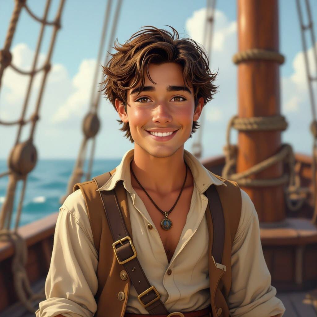 Cabin Boy on 1800s Ship in Digital Art Style