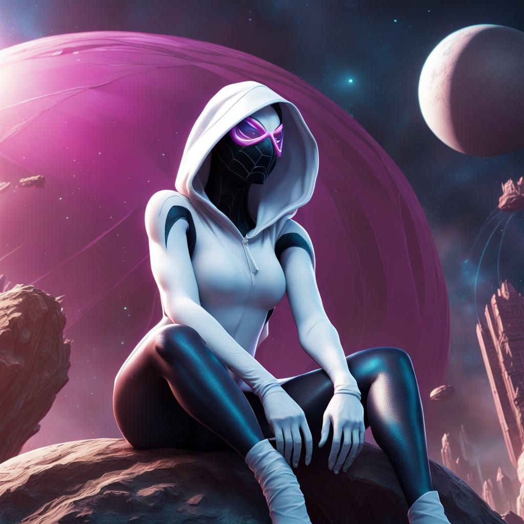 Colossal Spider-Gwen in Space: Detailed Matte Painting