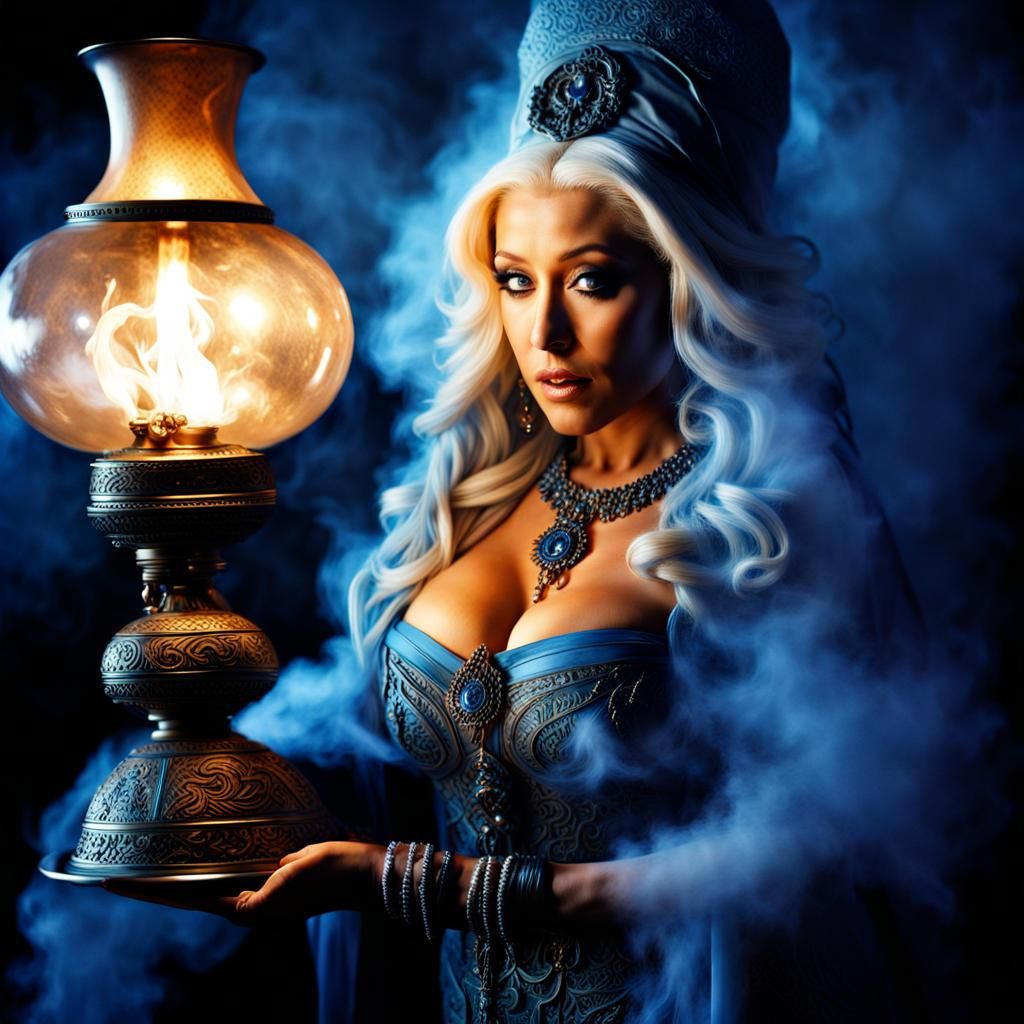 Hyperrealistic Genie Emerges from Lamp