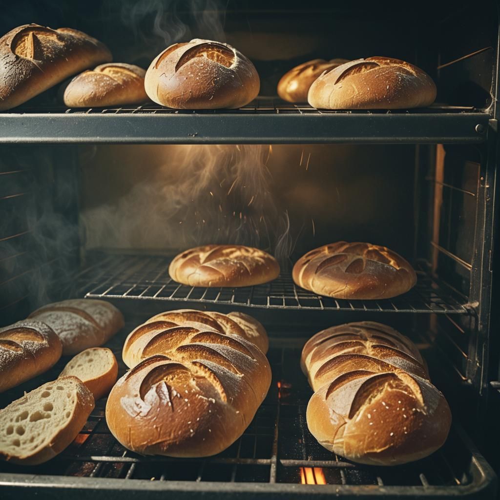 Steaming Bread in Open Oven: Cinematic Still