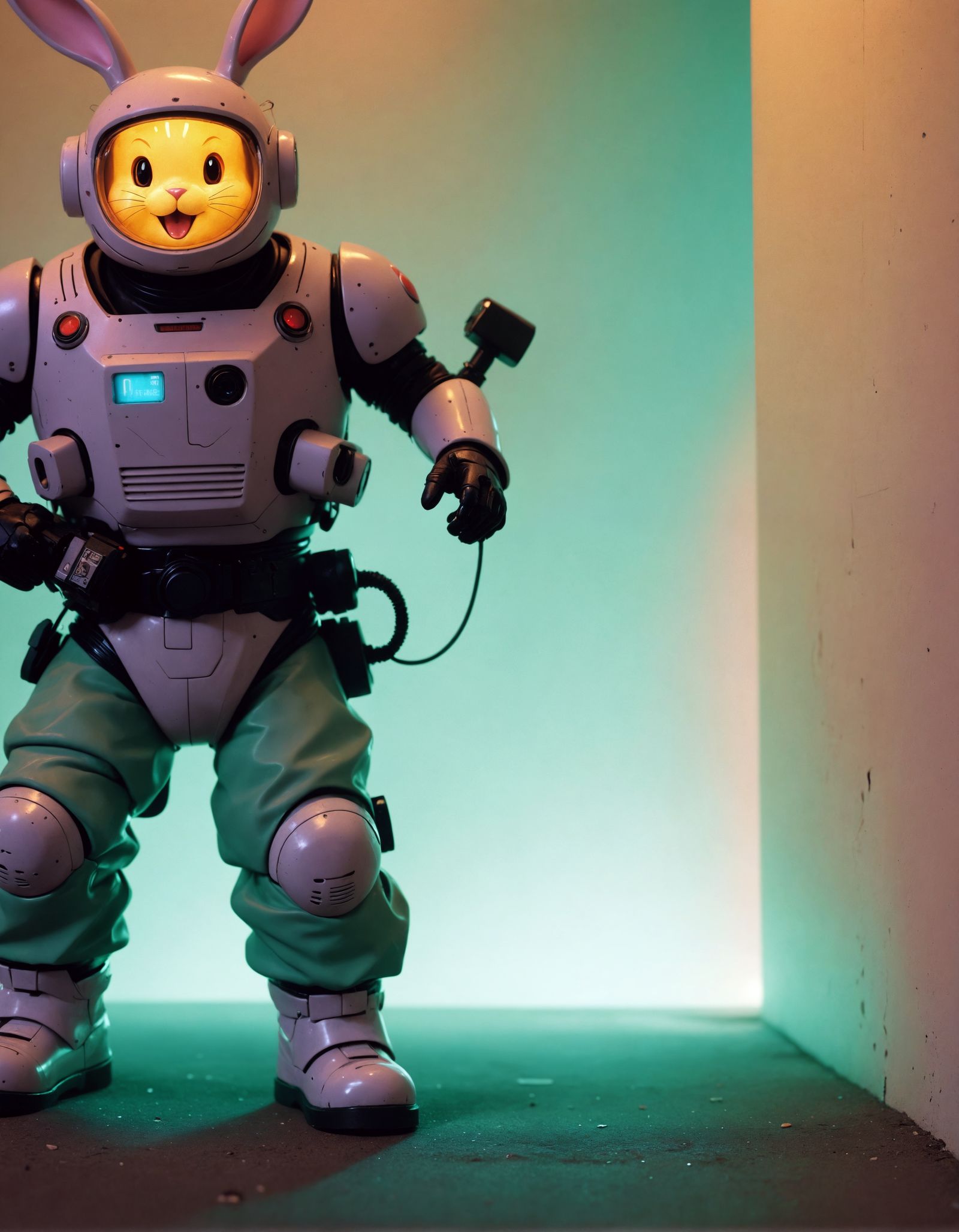 Cyberpunk Rabbit Glee in Pastel Hues