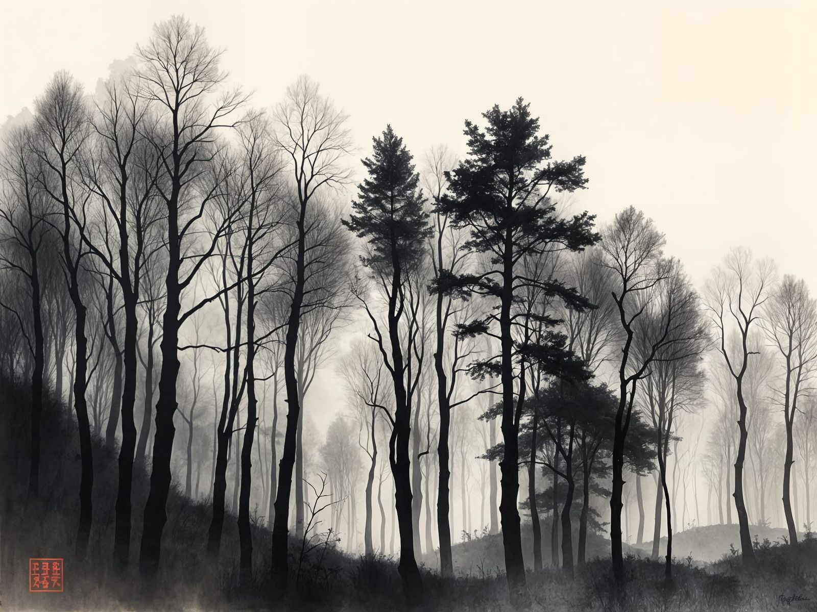 Magnificent Modern European Ink Painting