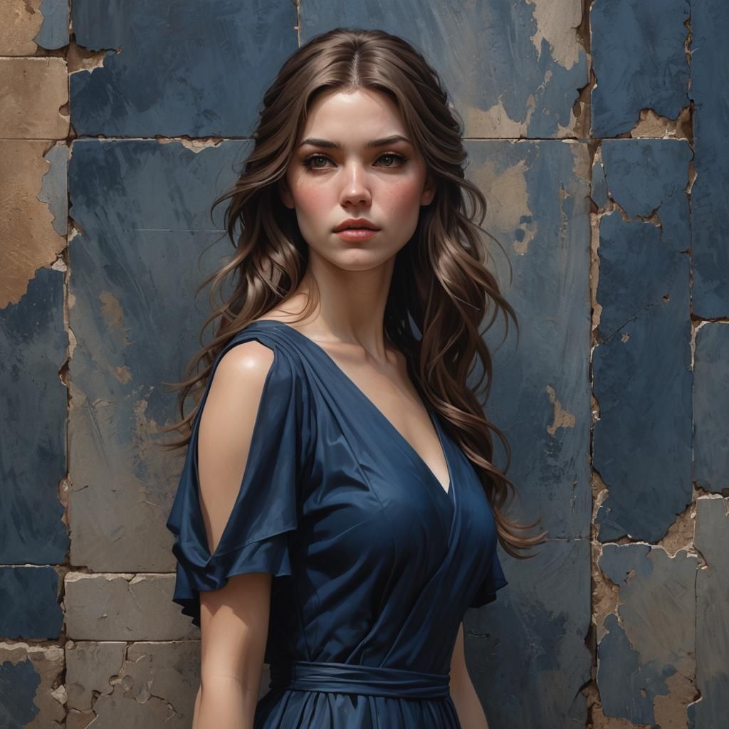 Girl in Blue Dress: Hyperdetailed Art Portrait