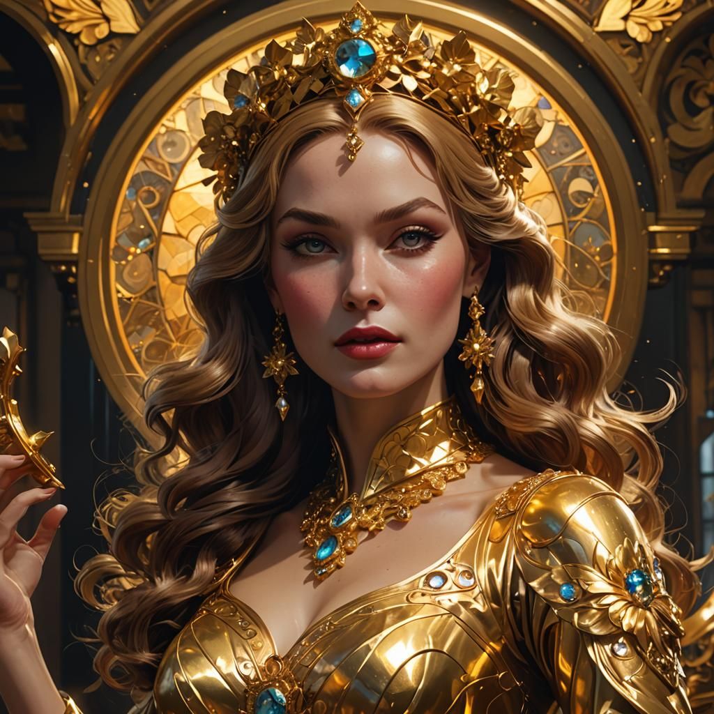 Julie Newmar Golden Portrait: Art Nouveau Style