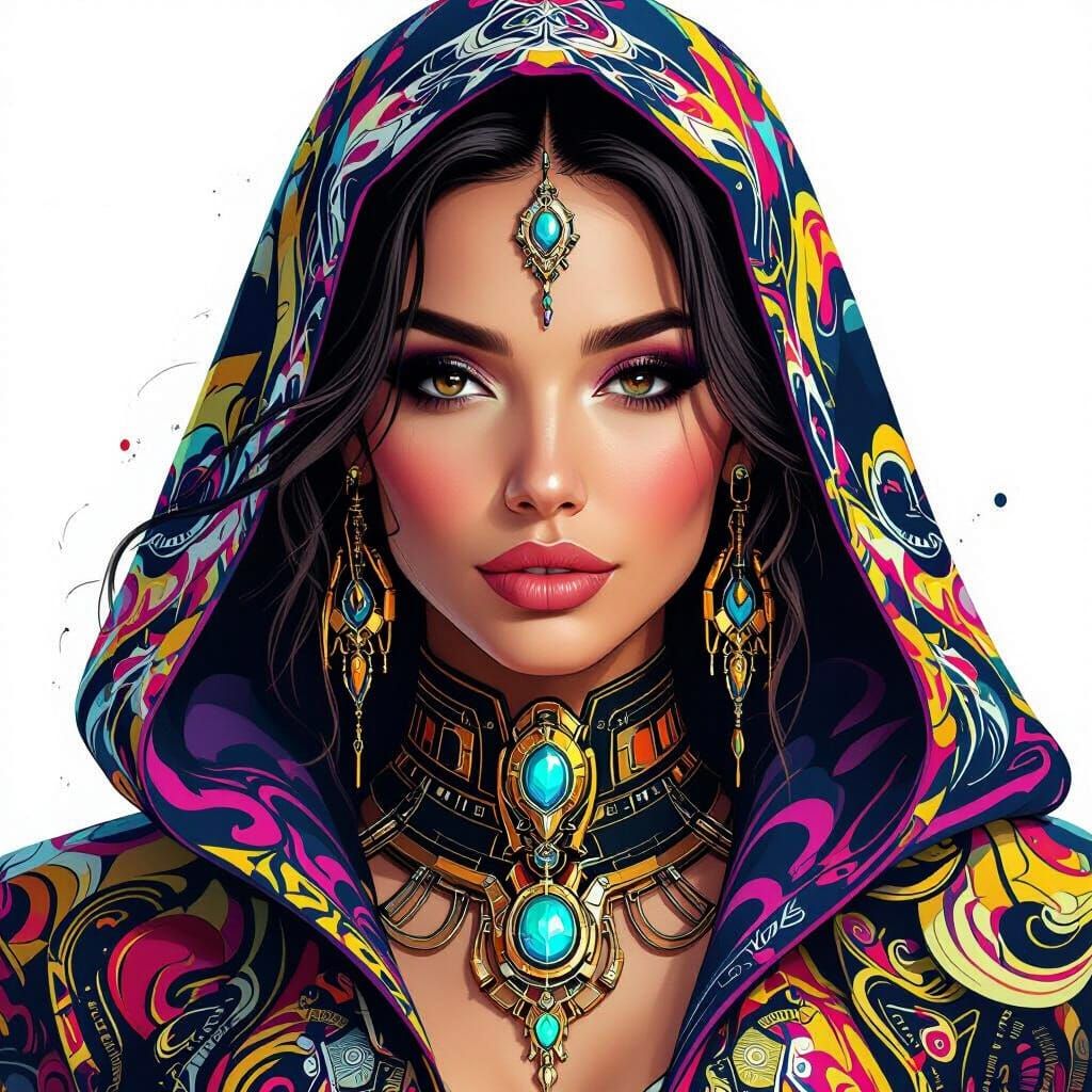 Futuristic Woman in Ornate Cyberpunk Style