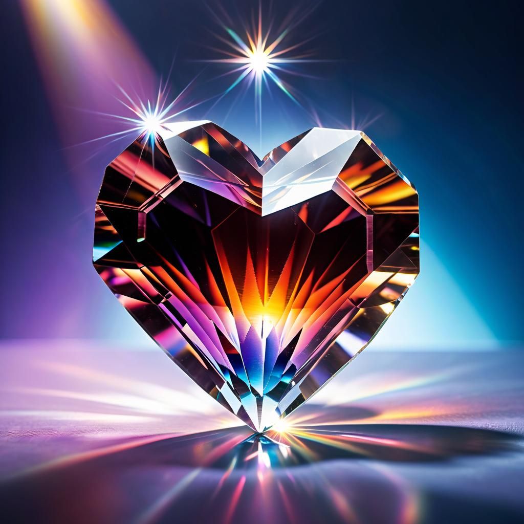 Crystal heart refracting light