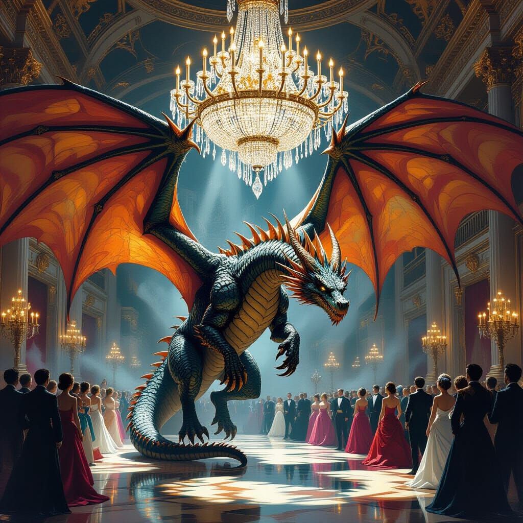 Dragon's Wobbly Landing in Crystal Chandelier