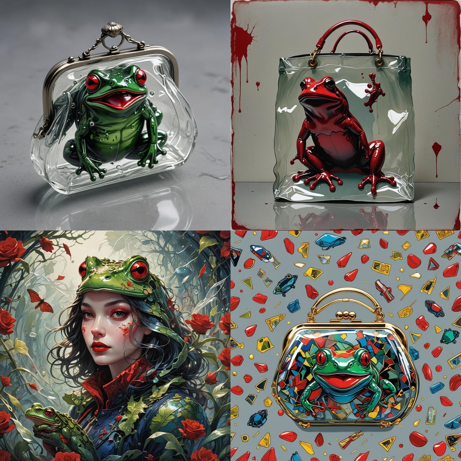 Frog in Glass Purse, Comic Book Art Style