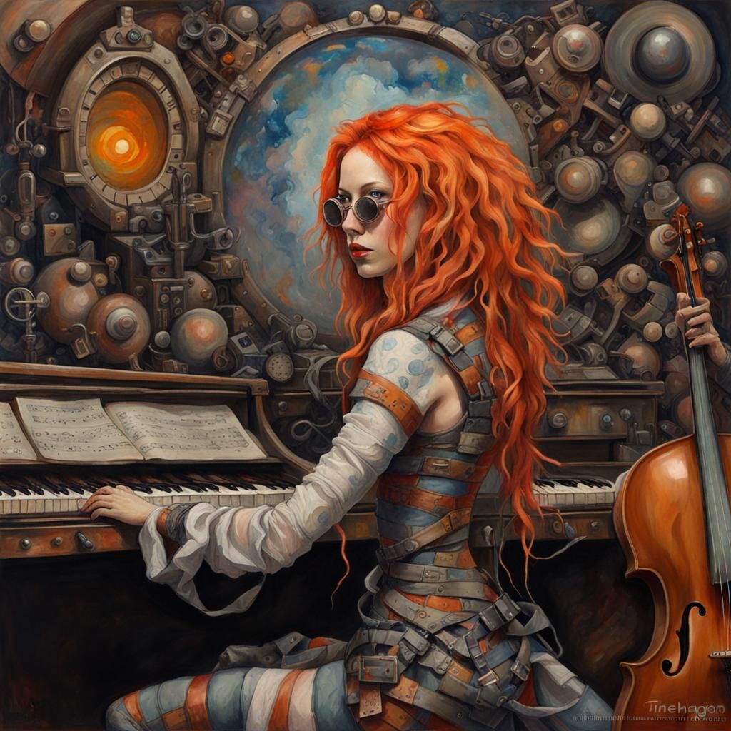 Cyborg Musician in Baroque Surrealist Style