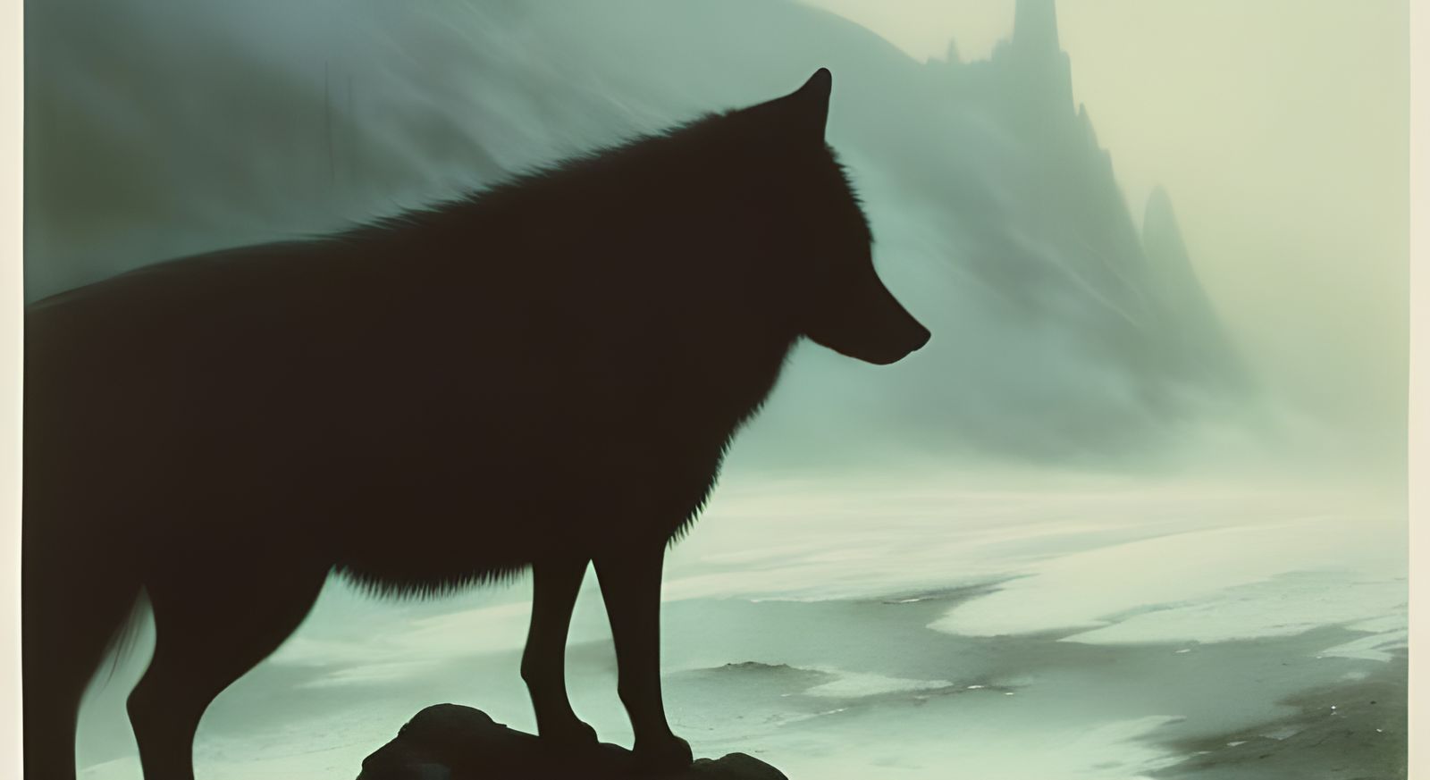 Sinister Wolf Silhouette in Winter Fog