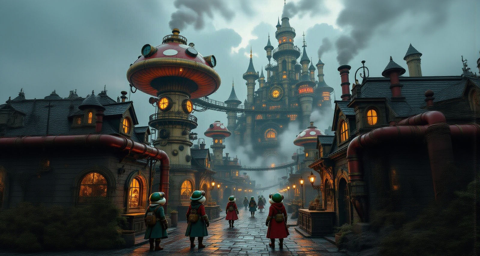 Steampunk Mushroom Kingdom of Gears and Steam
