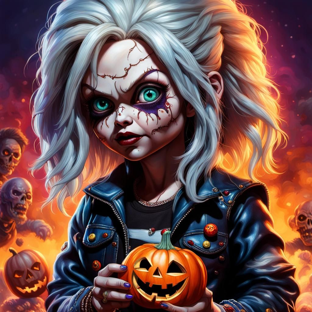Tiffany from Bride of Chucky with Jack-o-Lantern