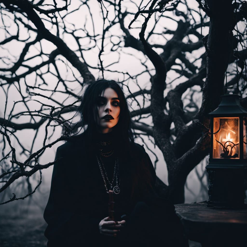 Eerie Goth Fashion Photography in Moody Album Art Style