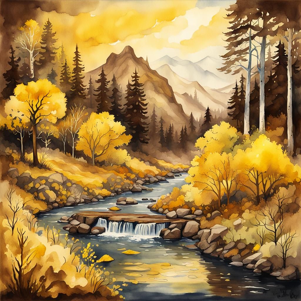 Whimsical Wilderness River in Watercolour Illustration