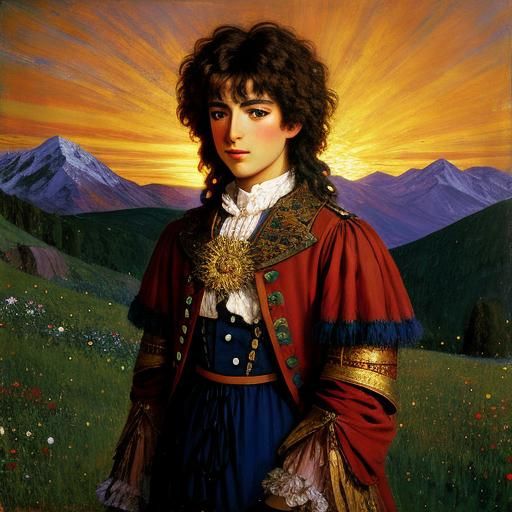 Man in Red Costume: Portrait in Art Nouveau Style