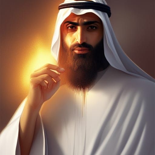 Arab Man Portrait in Priestly Robes, Detailed Digital Art