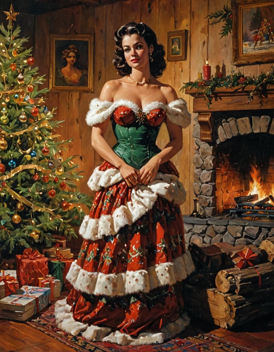 Festive Woman by Fire in Fantasy Illustration Style