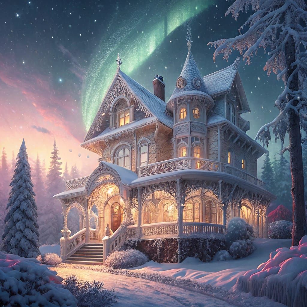 Majestic Snowflake Mansion in Winter Wonderland