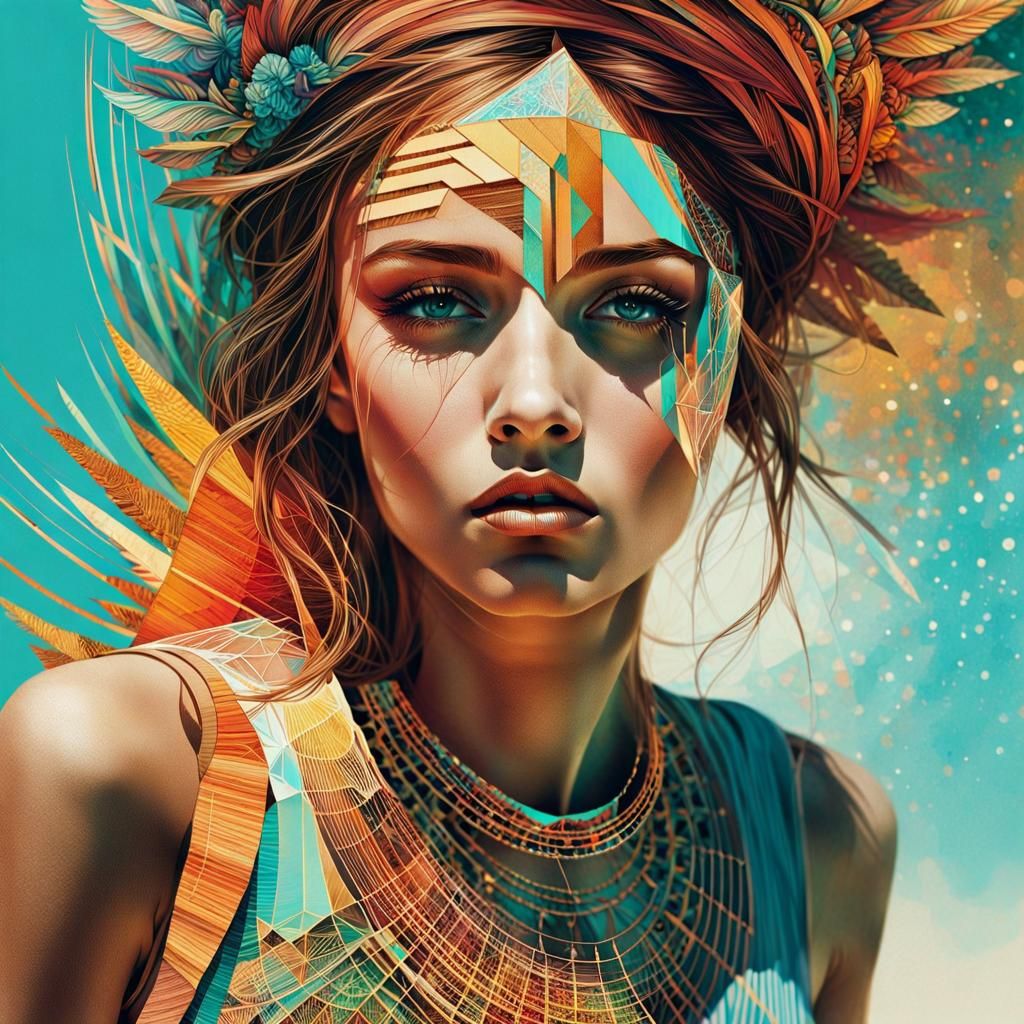 Geometric Woman in Sacred Cubist Style