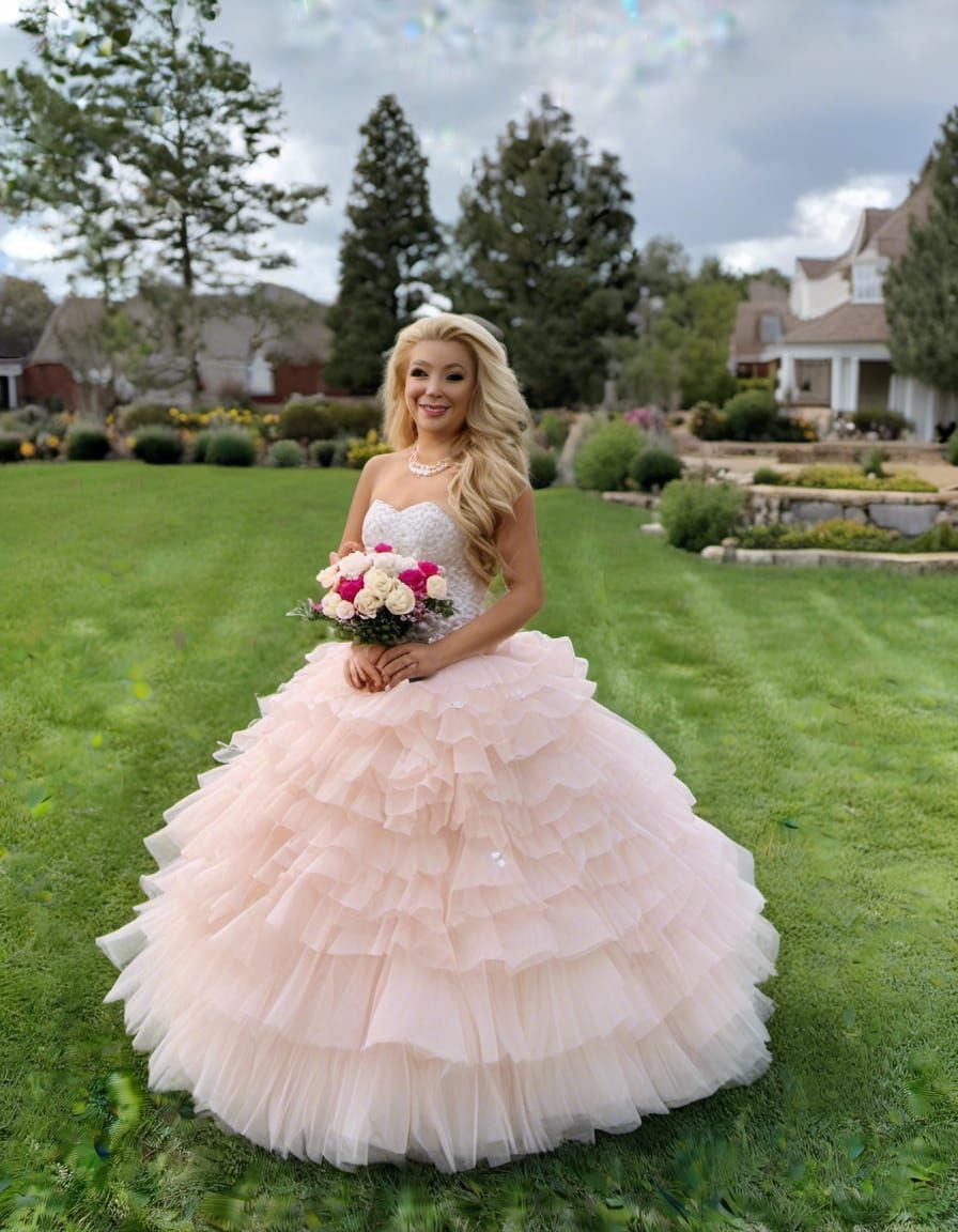 Curvy Woman in White Dress in Garden, Professional Photo