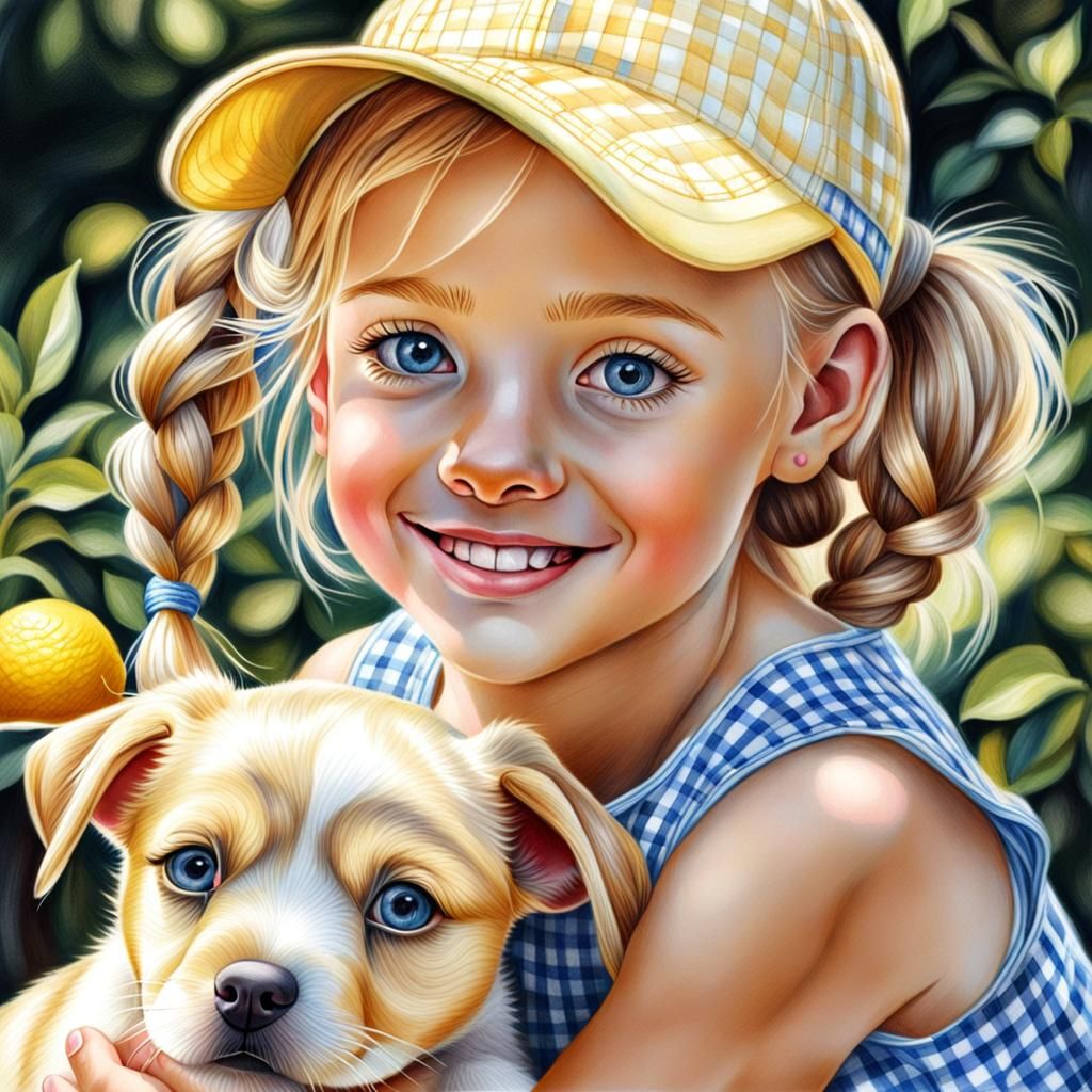 Little Girl with Puppy, Colored Pencil Portrait