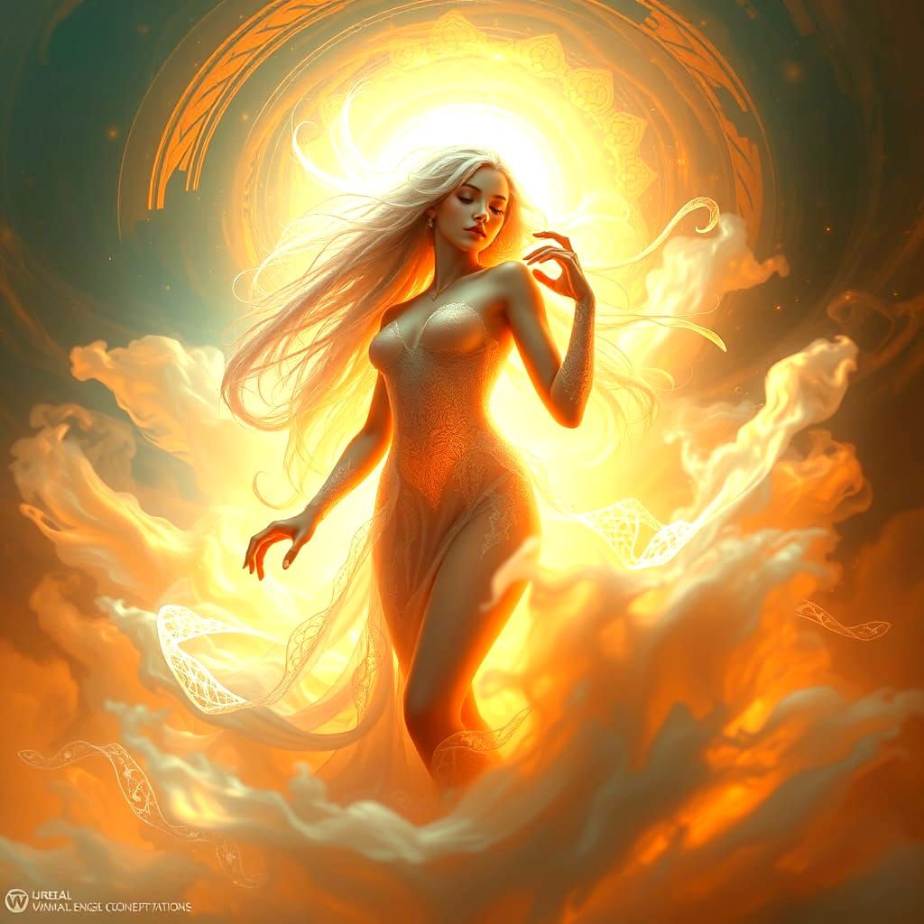 Daughter of the Celestial Goddess in Vibrant Triadic Hues