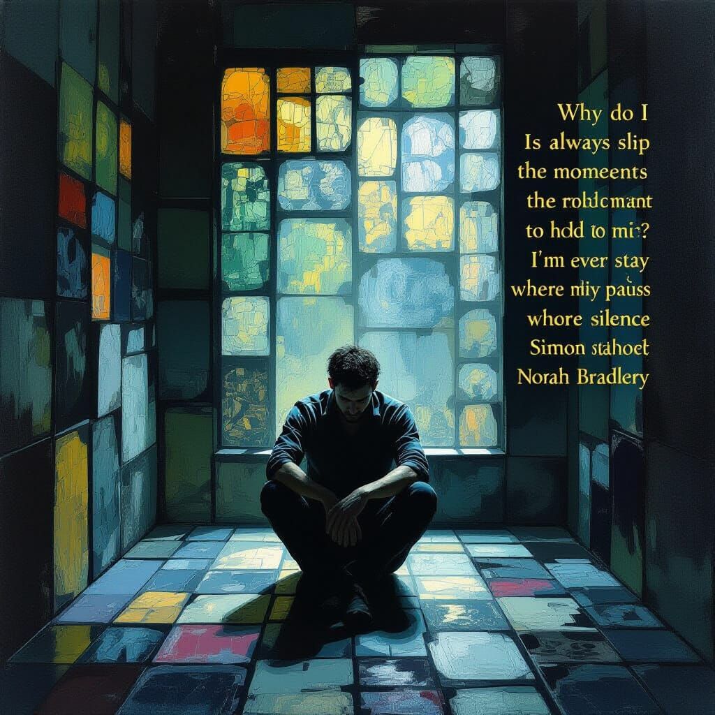 Melancholic Man in Cubist Room, Digital Art