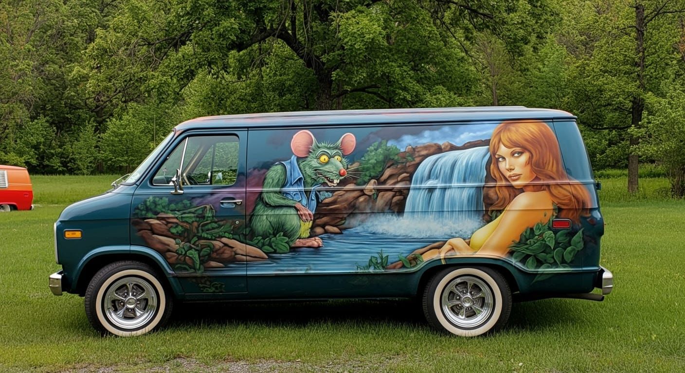 Custom Van in Whimsical Wisconsin Landscape, circa 1975
