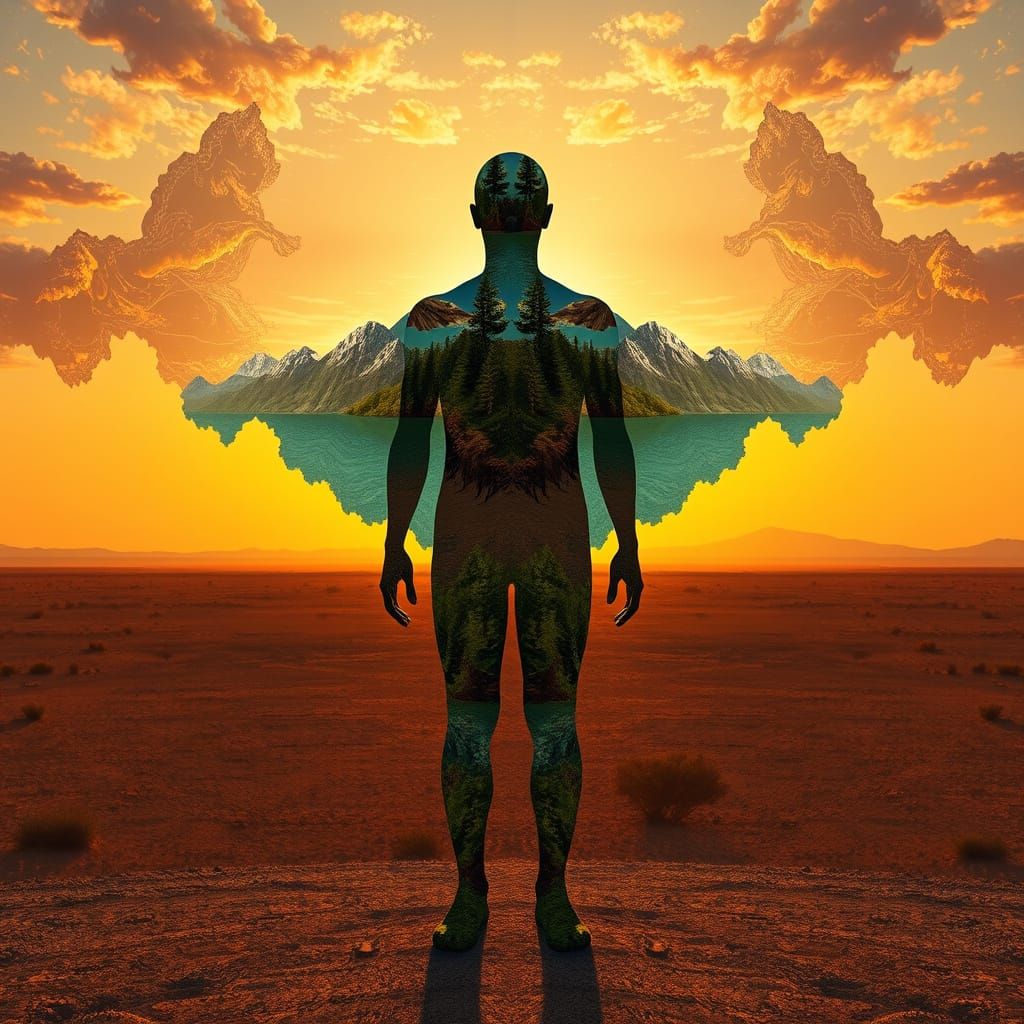 Fractal Human Reflecting Nature's Harmony