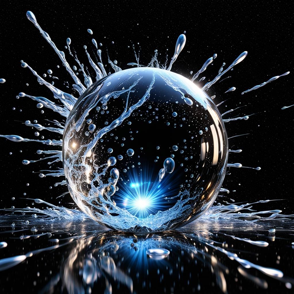 Exploding Glass Sphere with Water Splashes