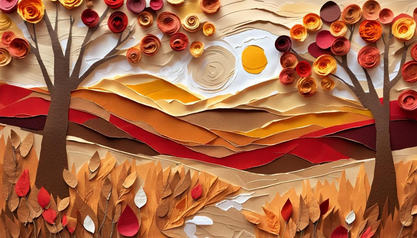 Impressionist Torn Paper Collage of Autumn Meadow