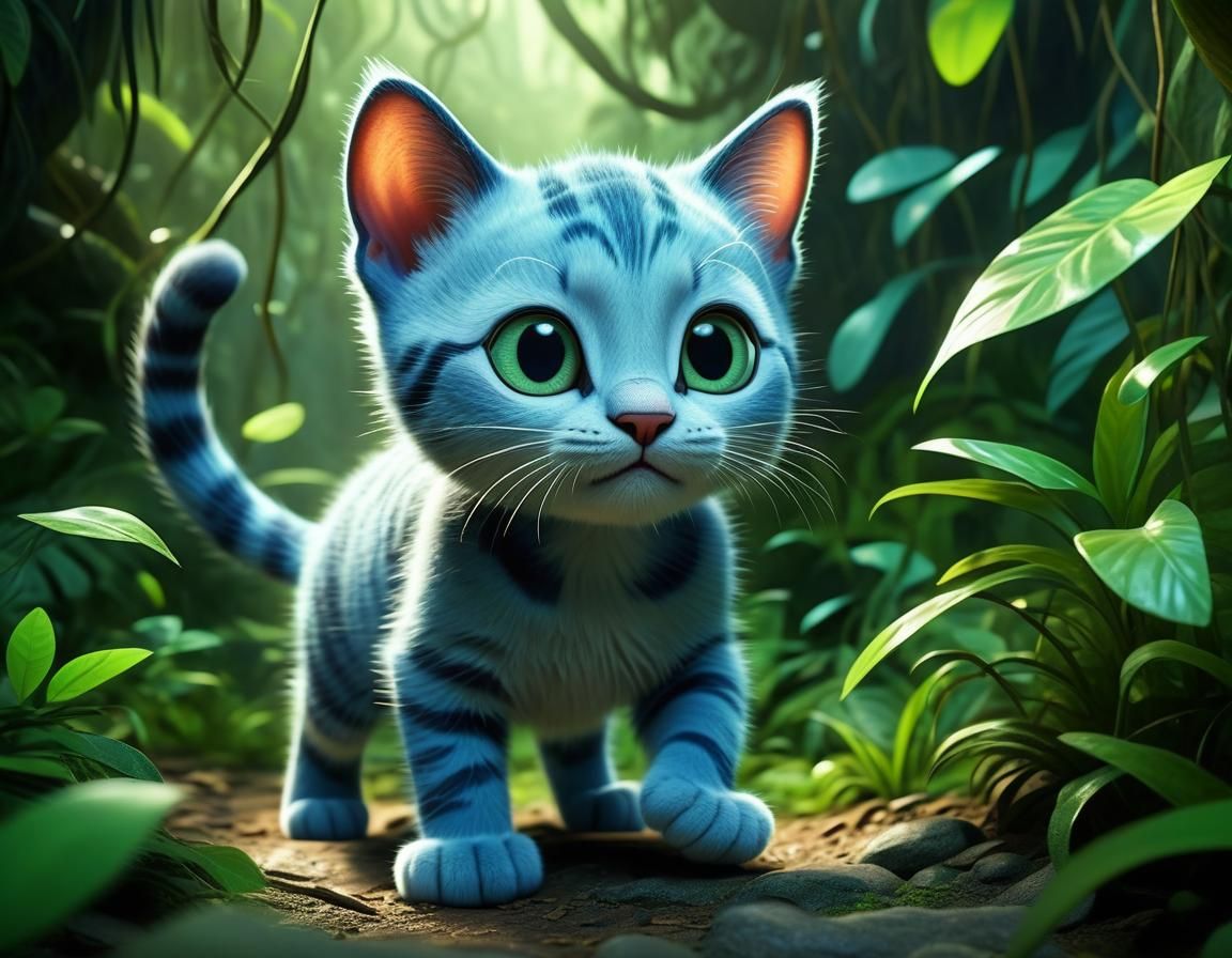 Cute Cat Exploring Jungle in Pixar Style