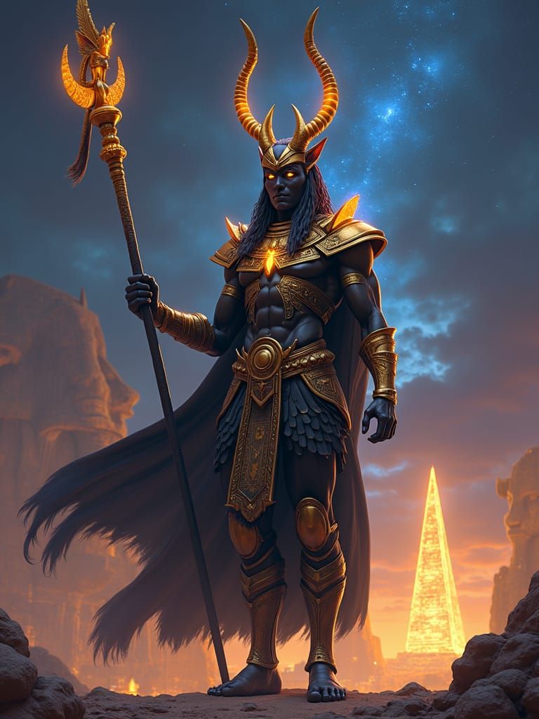 Anubis Warrior on Mystical Planet in Futuristic Fantasy Styl...