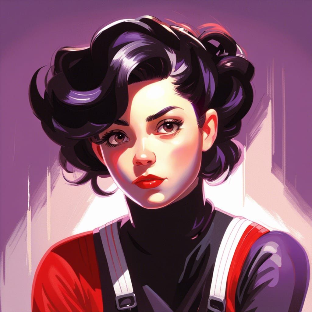 Woman Portrait with Ghosts in Animation Style