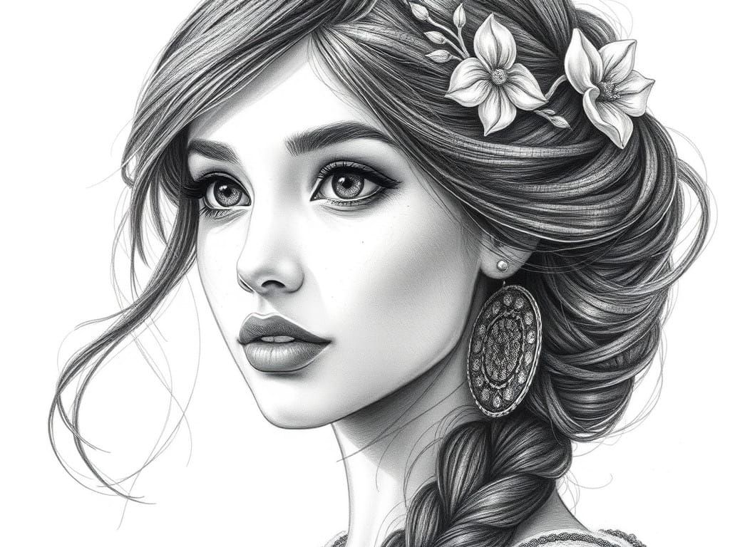 Surreal Portrait of Jasmine in Photorealistic Pencil Drawing...