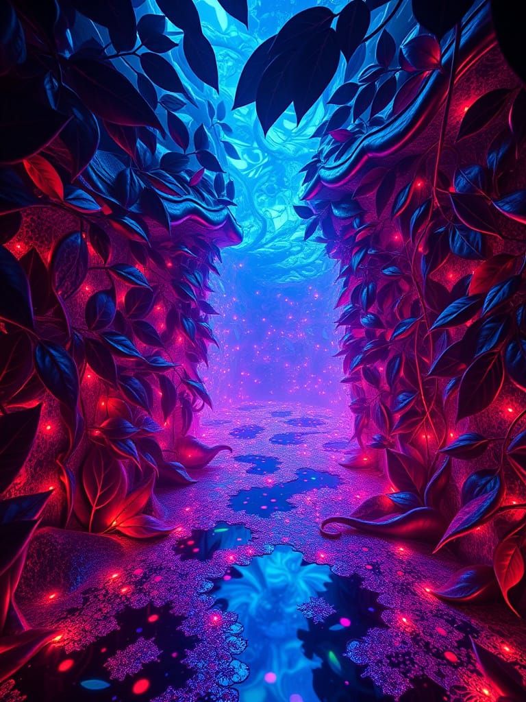 Liquid Maze Cloister with Psychedelic Neon Lights