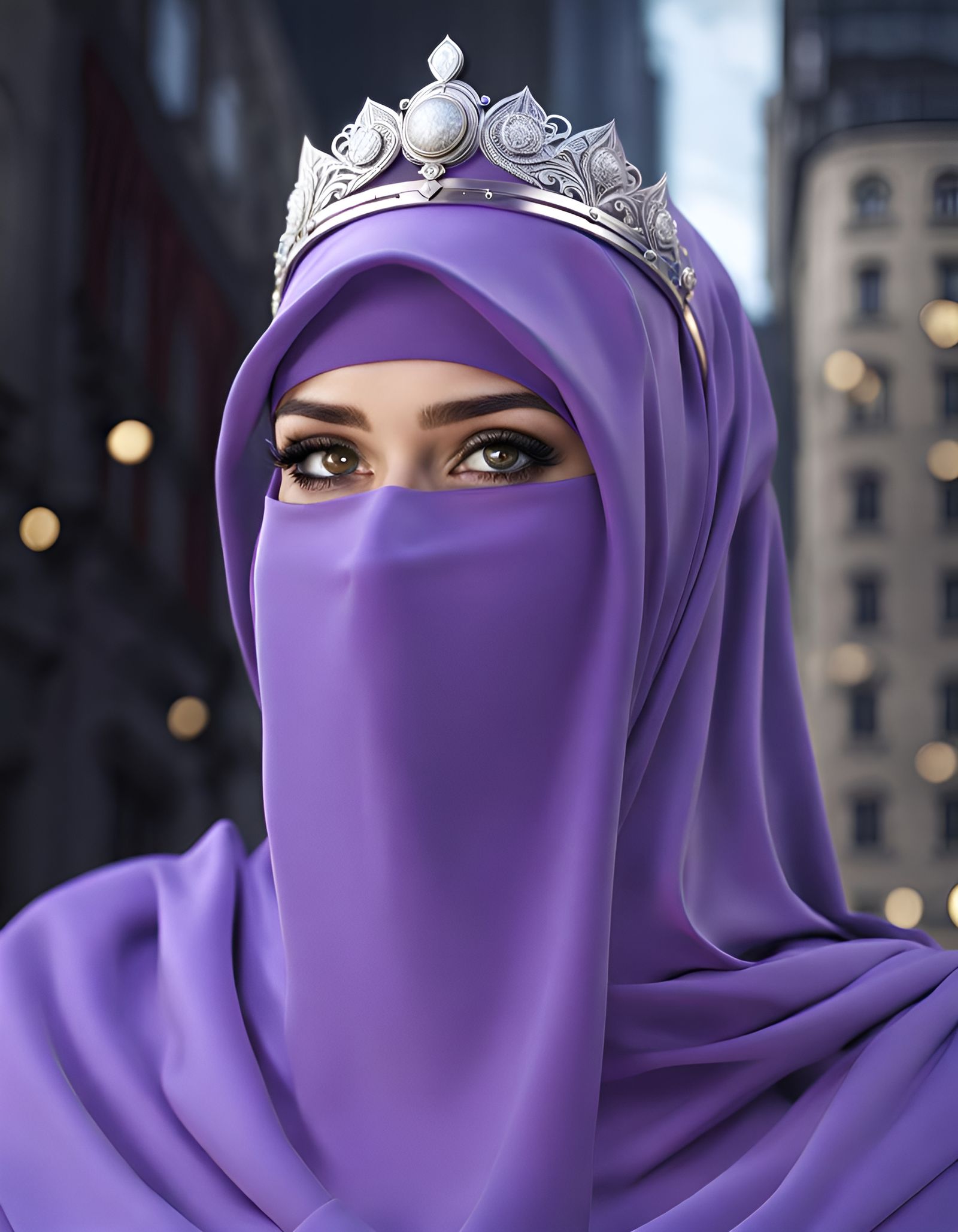 German Girl with Niqab in City, Digital Art