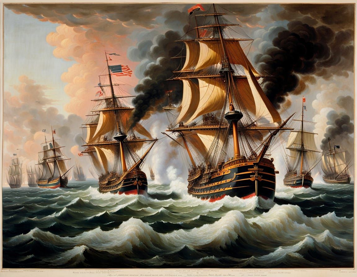 Historical Naval Battle Scene in 19th-Century Style