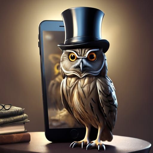 Sophisticated Owl Perched on Cell Phone