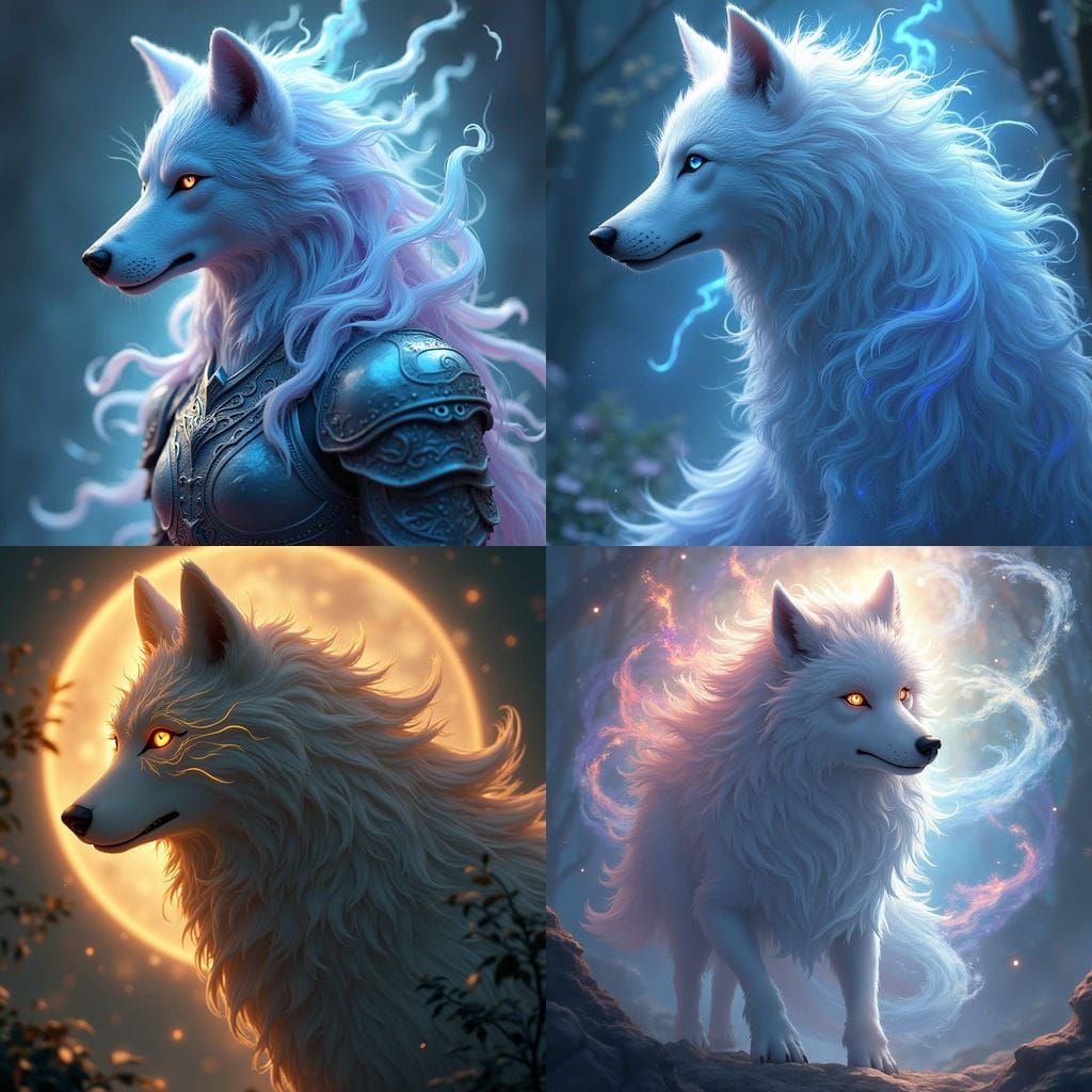 Ethereal Anime Wolf Unleashes Elemental Fury
