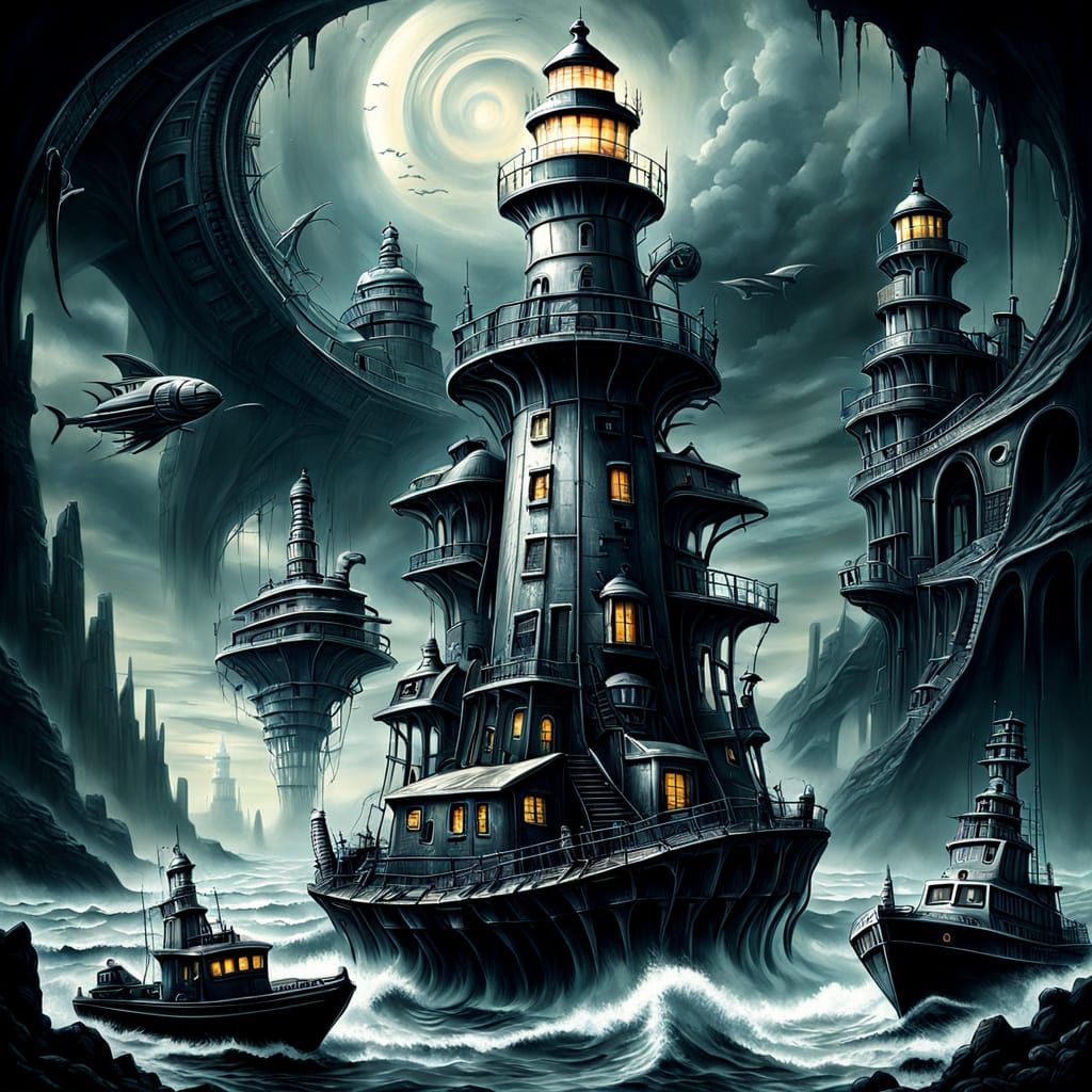 Biomechanical Lighthouse in Style of H. R. Giger