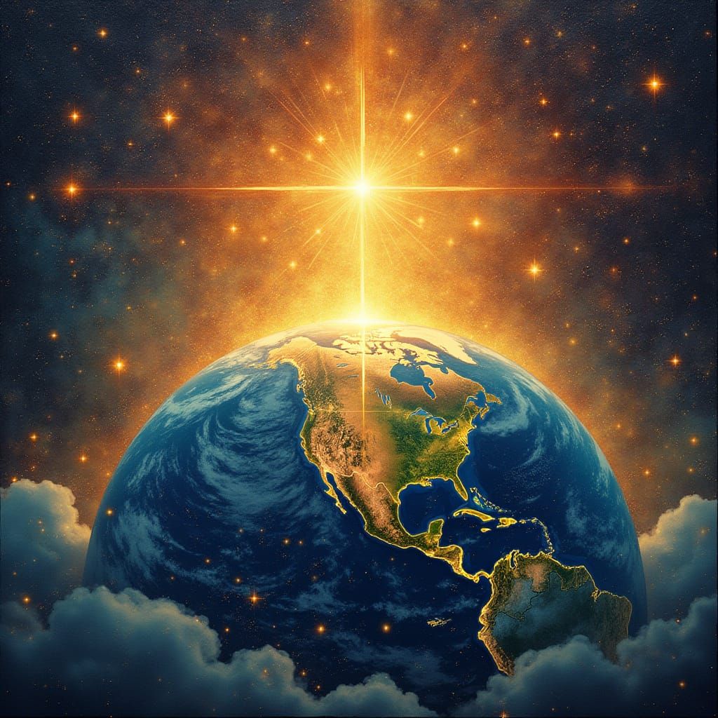 Golden Northstar Illuminates Cosmic Earth Illustration