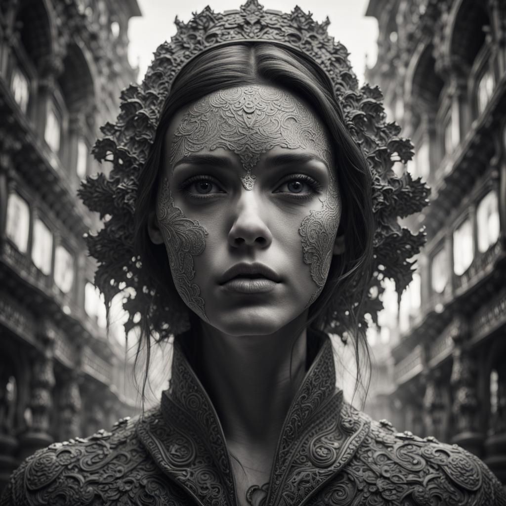 Monochromatic Triple Exposure Portrait in Digital Painting
