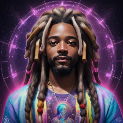 Happy Black Man with Dreadlocks: Cosmic Astral Illustration