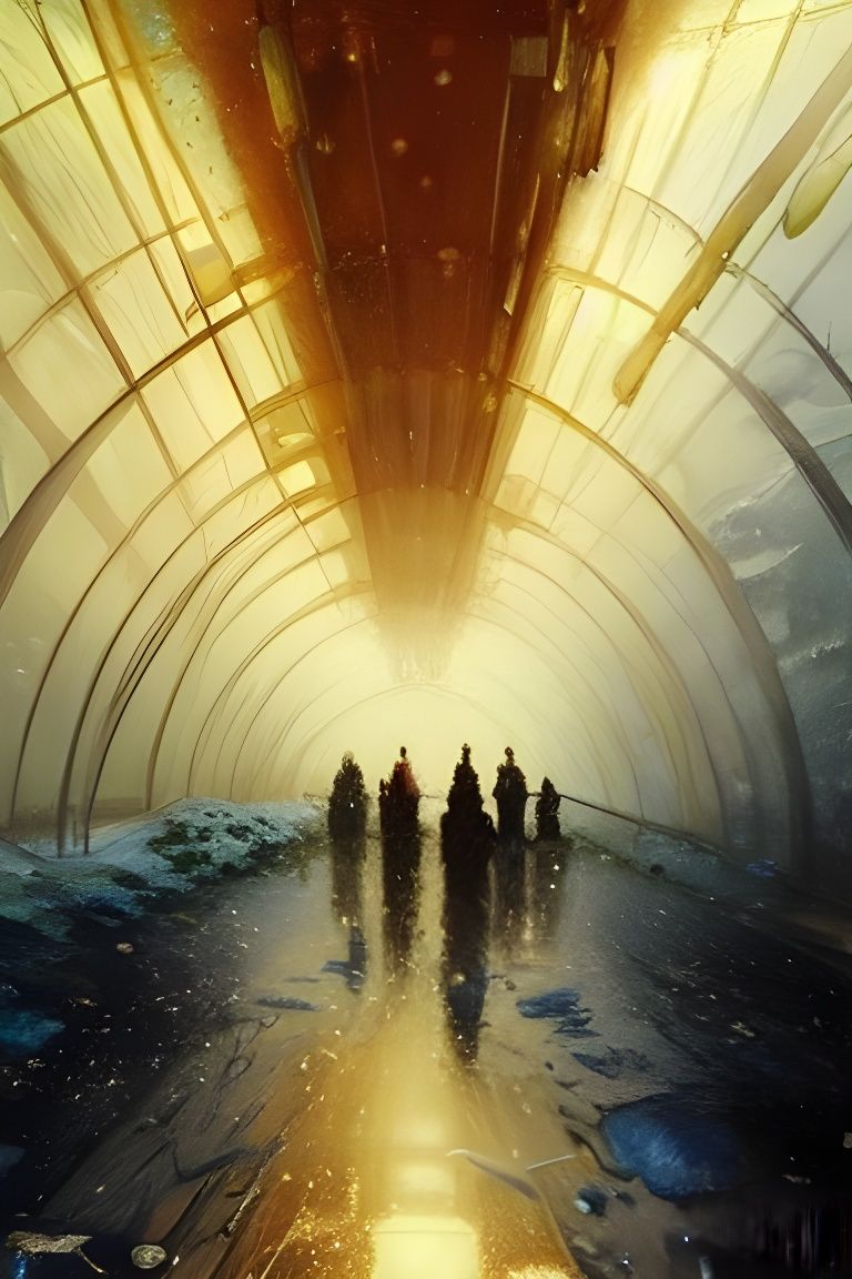 Sunset Illuminates Ice Tunnel: Gouache and Watercolor Painti...
