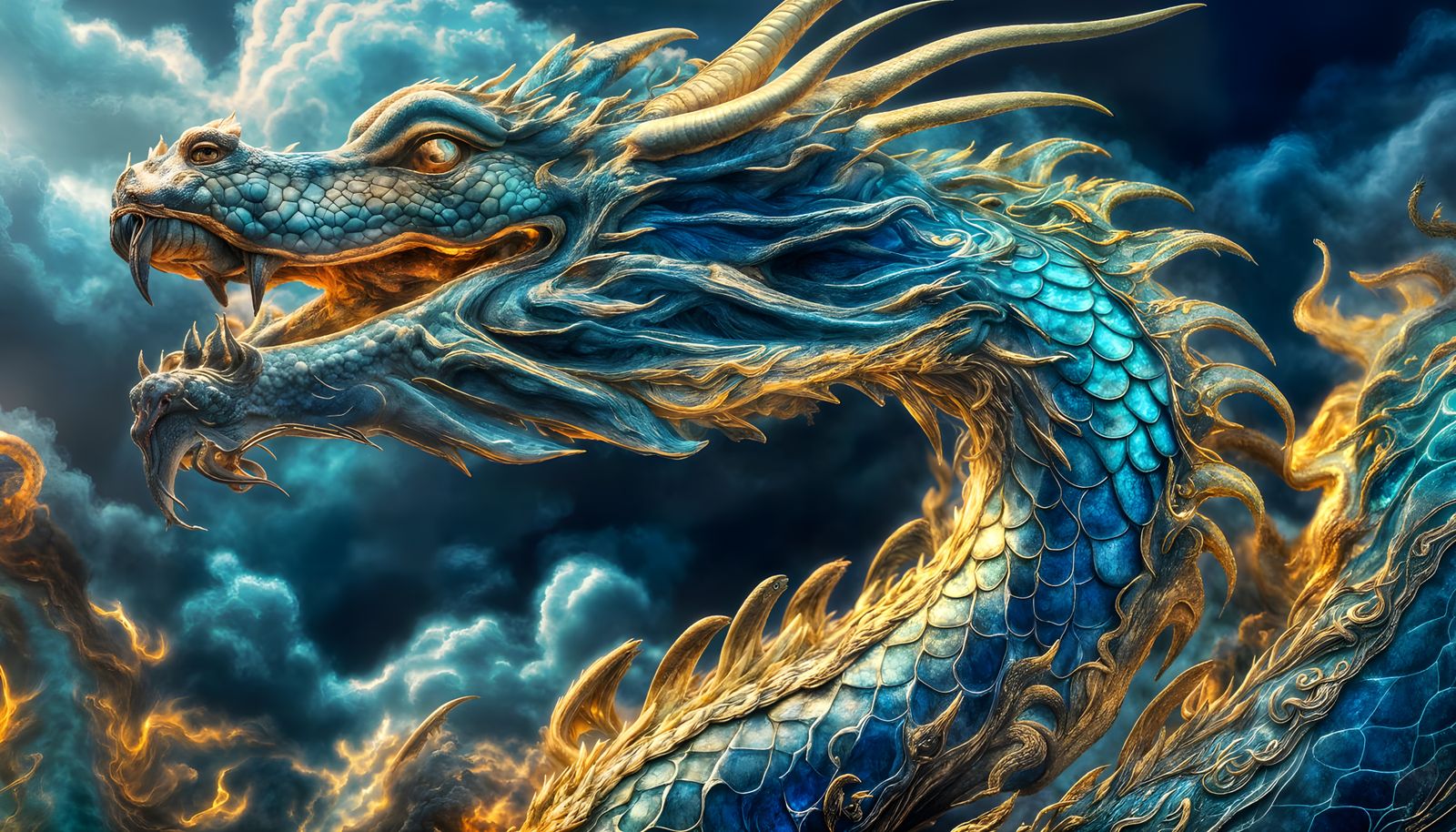 Iridescent Blue Dragon Clouds: A Hyperrealistic Dreamscape