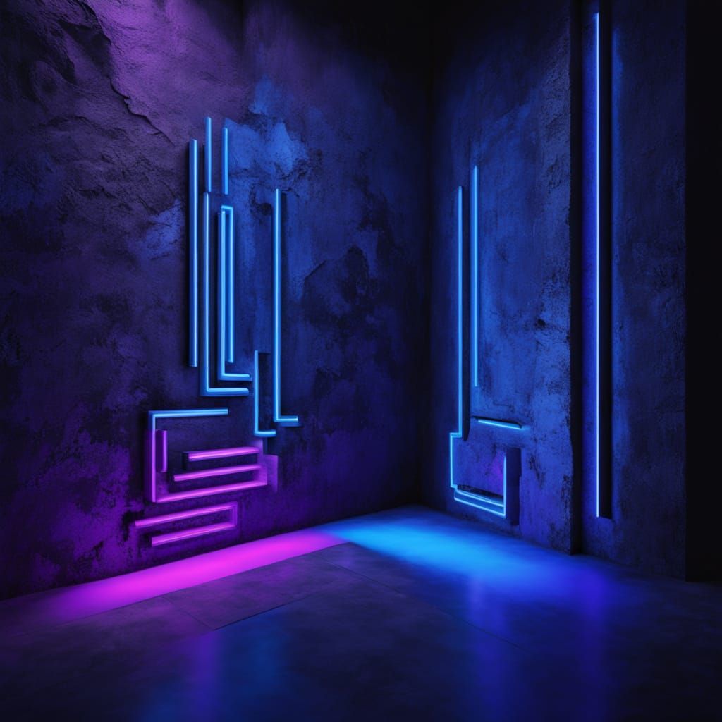 Cyberpunk Neon Sculpture in Electric Blue