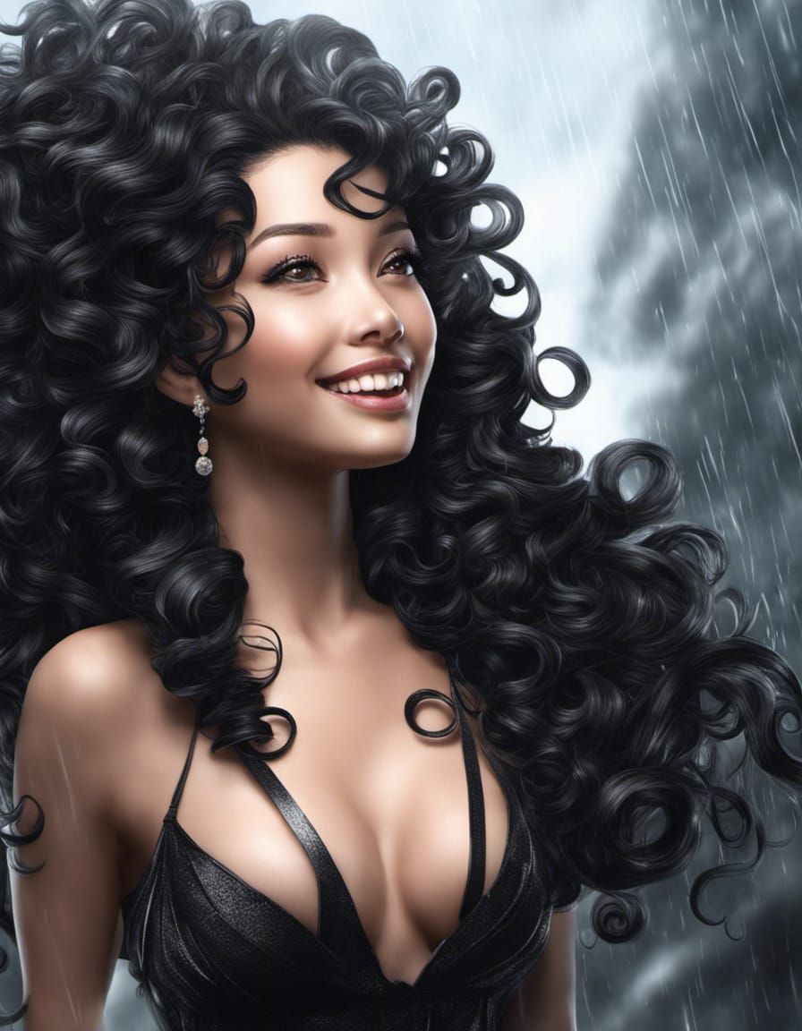 Detailed Digital Portrait of Woman in Rain, Alphonse Mucha S...